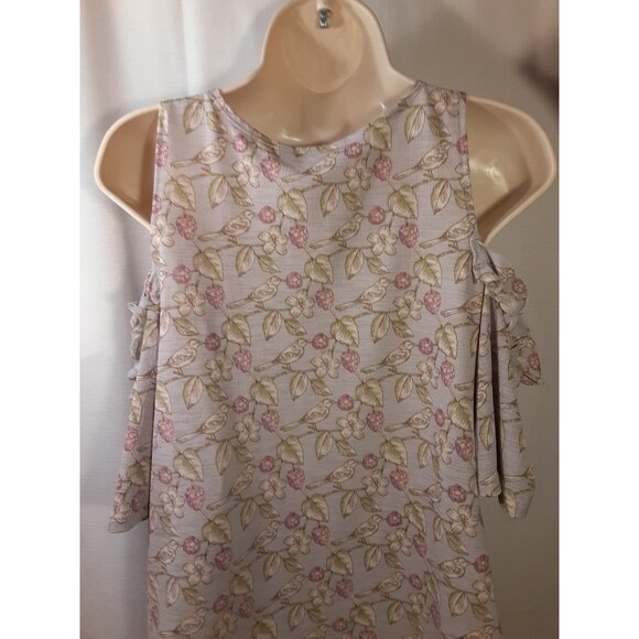 Lauren Conrad Lightweight Spring Cold Shoulder Top Birds & Flowers Size Medium - Picture 4 of 9